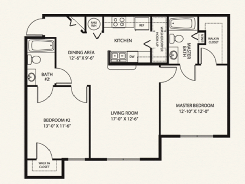 Two Bedroom Floor Plan at Morgan Creek Affordable Apartments in Tampa FL